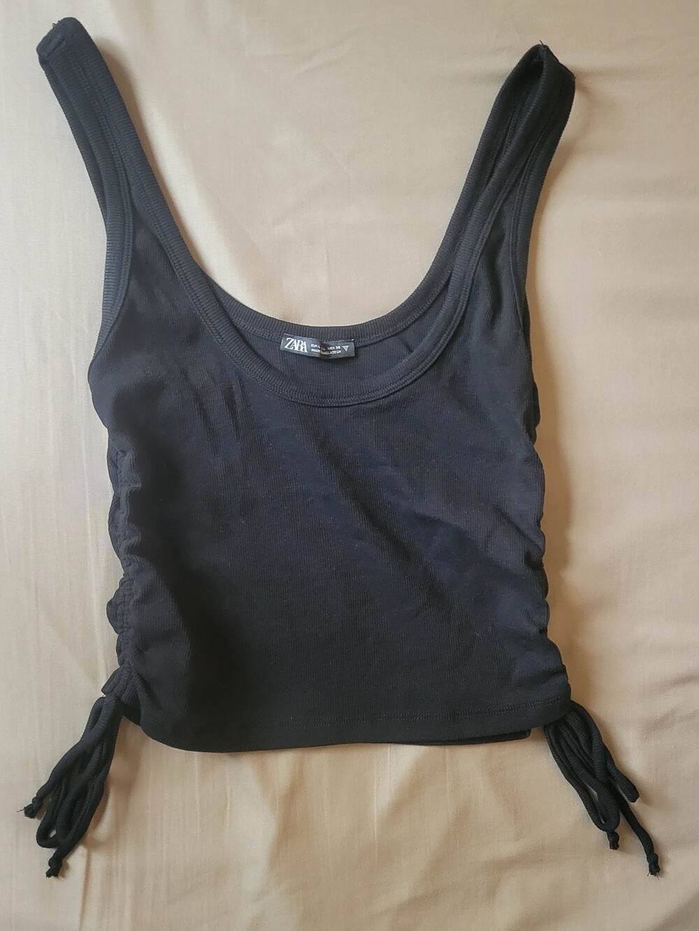 Zara Black Ribbed Side-Tie Crop Tank